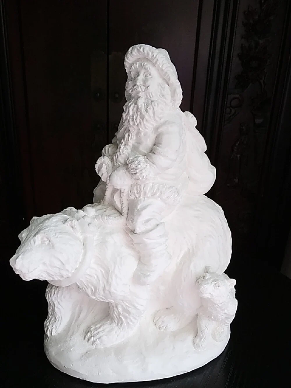 White Santa on Polar Bear Plaster Sculpture
